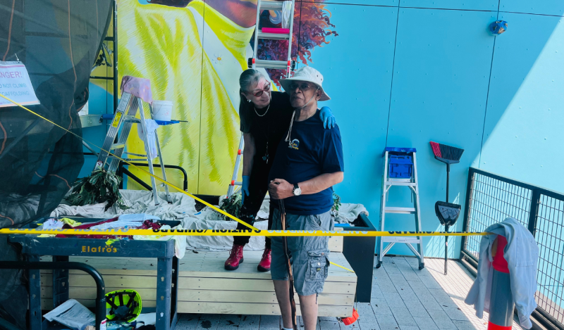 Eddie Kittrell with artist, Lorraine Garcia-Nakata, at Casa Adelante.